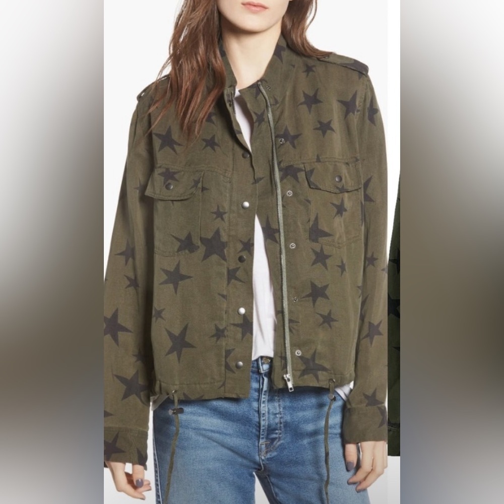 Rails Collins Star Print Military Jacket In Sage With Black Stars Size Small A14